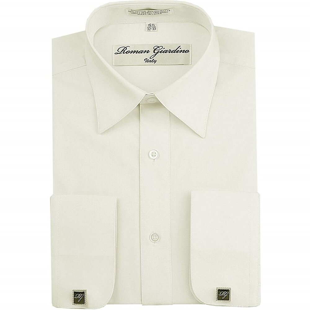 Men's Dress Shirts Convertible Long Sleeve Botton Down Collar - OffWhite